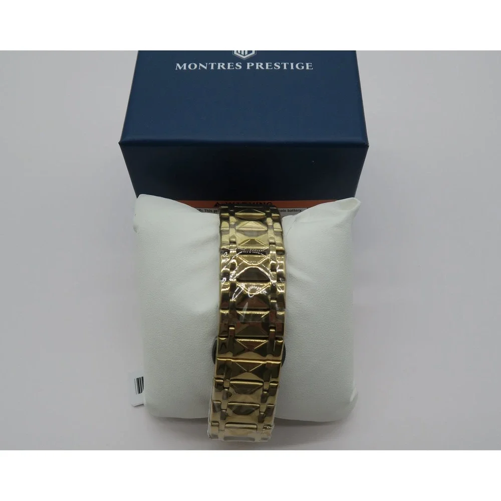 Montres Prestige Gold Chronograph Watch Green Crystal Bezel MPW-0340 New